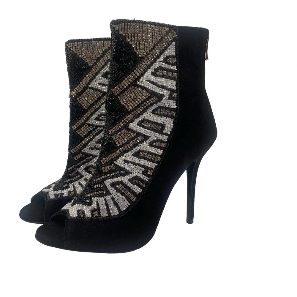 Balmain x H&M Peep-Toe Crystal Beaded Heel Boots Sz Eu 39 / US 8 - Picture 1 of 16